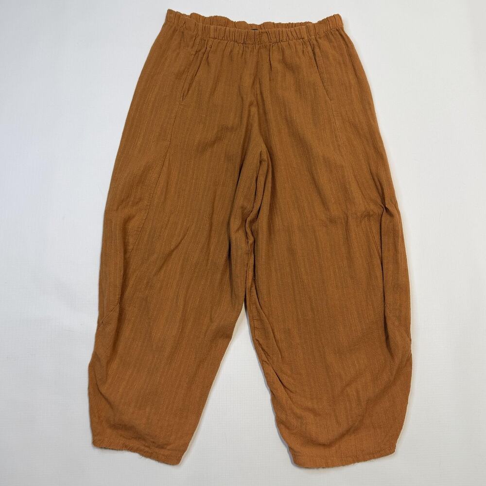 Saga Pants Womens Large Brown Cropped Elastic Waist Made in Italy Casual